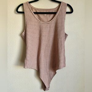American Eagle Checkered Print Neutral Bodysuit Scoop Neck Large Brown/Pink